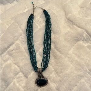 Elegant Silver and Teal Beaded Necklace